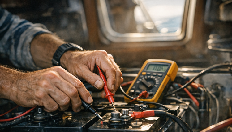 Manutenzione impianto elettrico 12V su barca: pannello elettrico nautico con interruttori e fusibili
