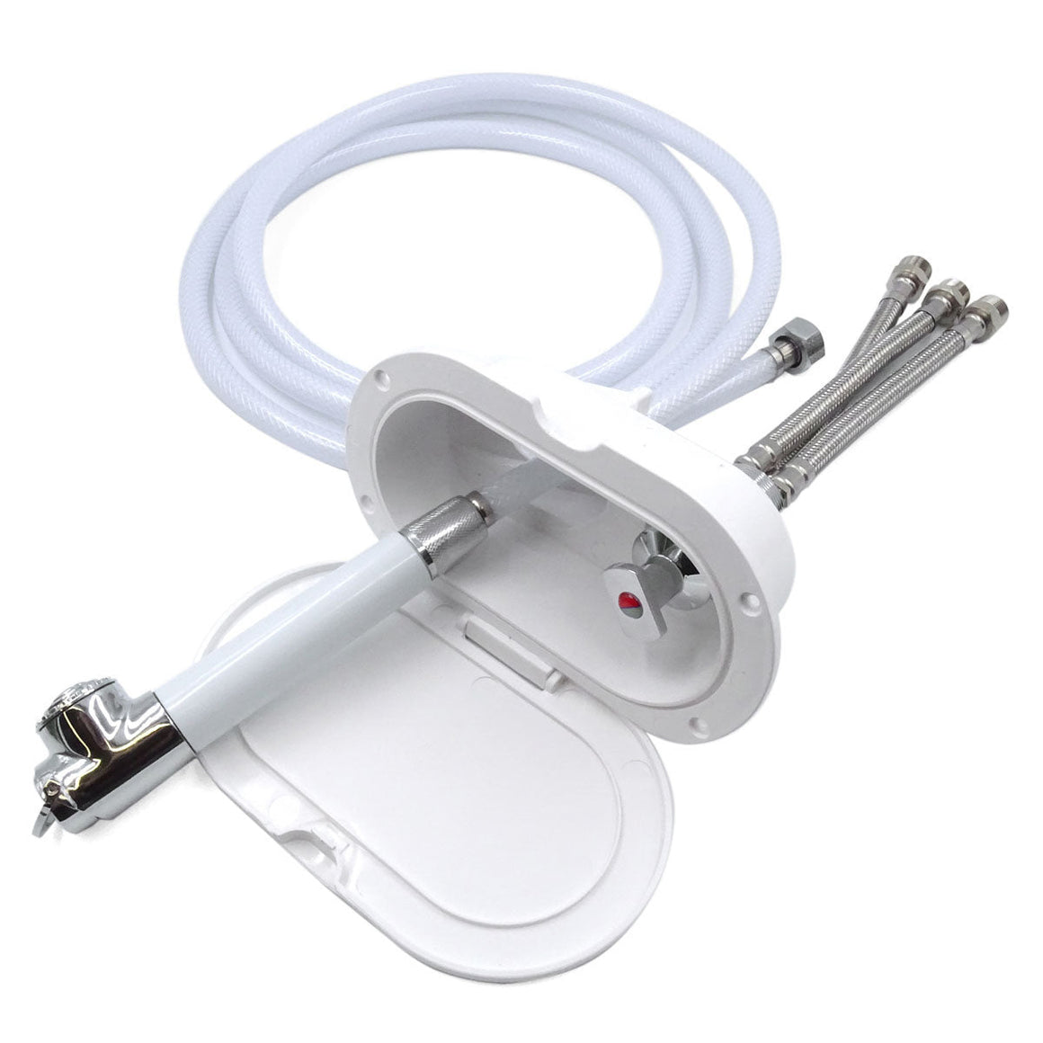 Box doccia ovale in ottone cromato con miscelatore e doccia a pulsante Trem