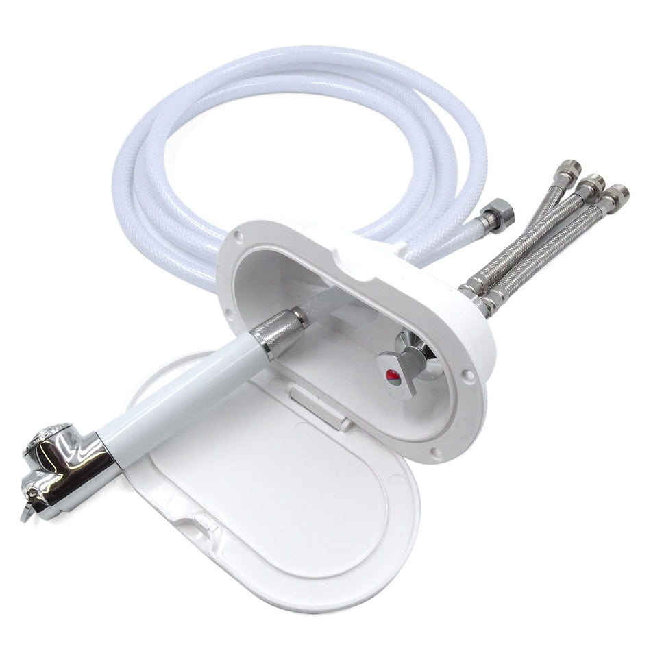 Box doccia ovale in ottone cromato con miscelatore e doccia a pulsante Trem