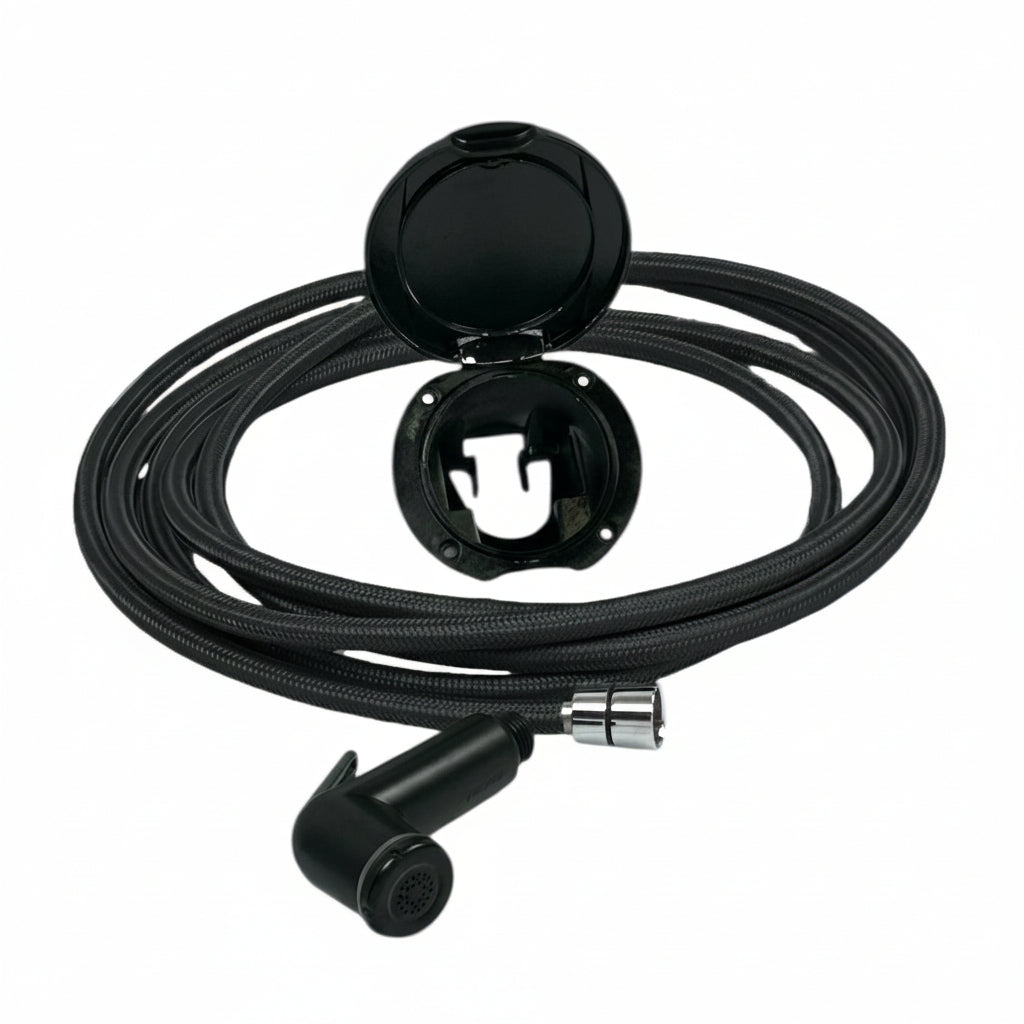 Box doccia nero con doccia a levetta nera Trem