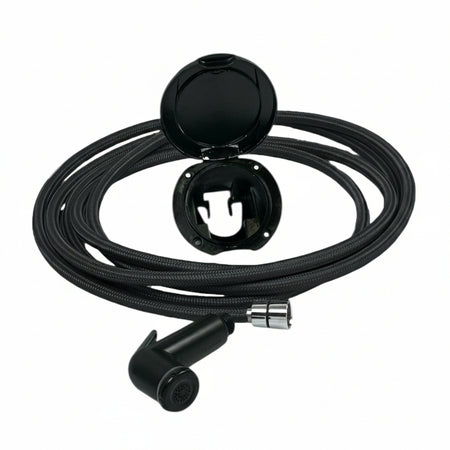 Box doccia nero con doccia a levetta nera Trem