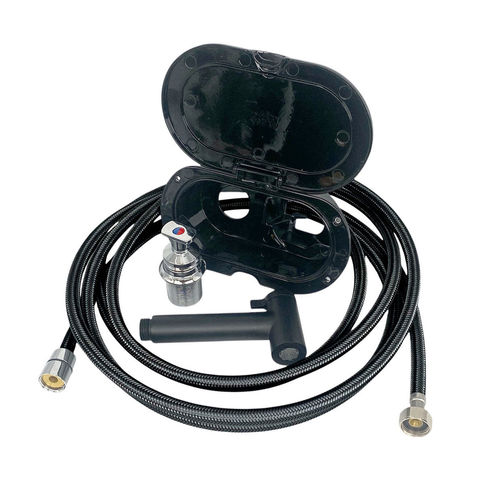 Box doccia ovale nero con miscelatore e doccia multigetto nera Trem