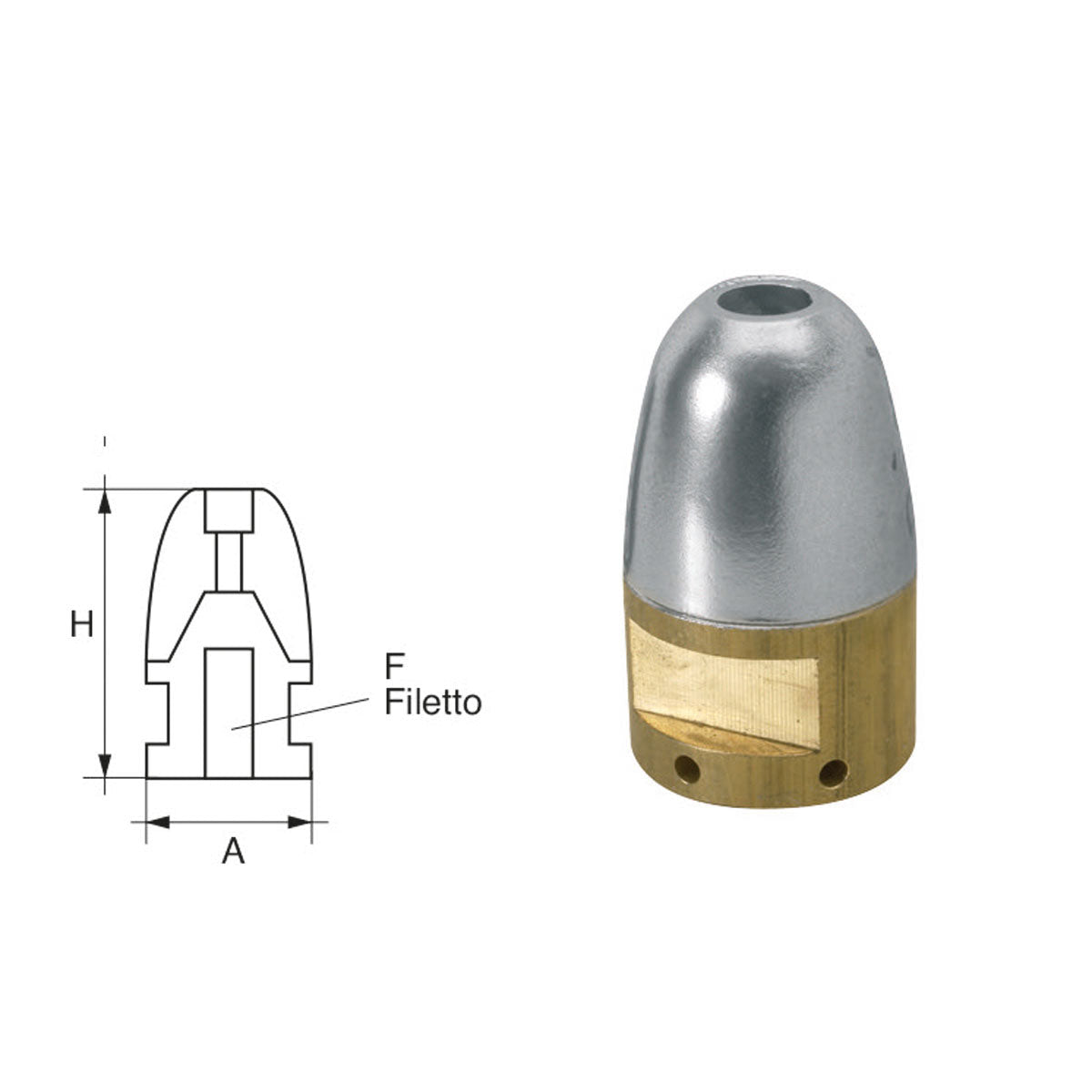 Anodo Riva RI-5 Ø40 ogiva bronzo RI008 - Polipodio FONP