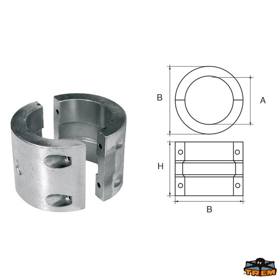 Anodo anulare in zinco per assi Ø90mm - Collare Large