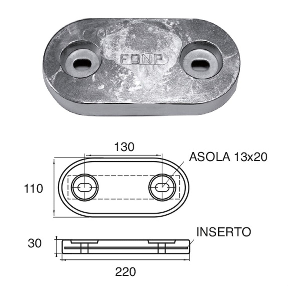 Anodo carena e specchio di poppa Polipodio FX-4 - Zinco