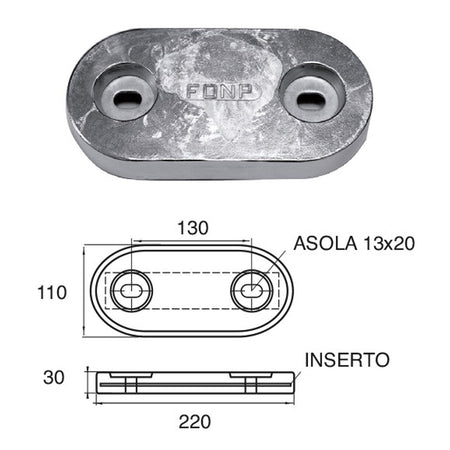Anodo carena e specchio di poppa Polipodio FX-4 - Zinco