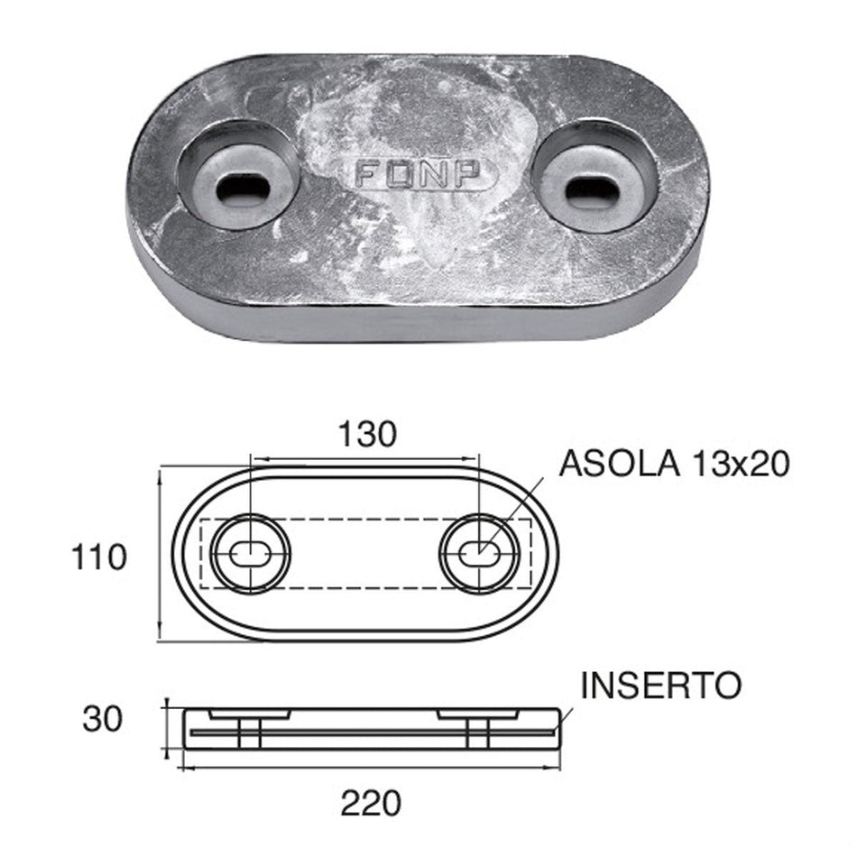 Anodo carena e specchio di poppa Polipodio FX-4 - Zinco