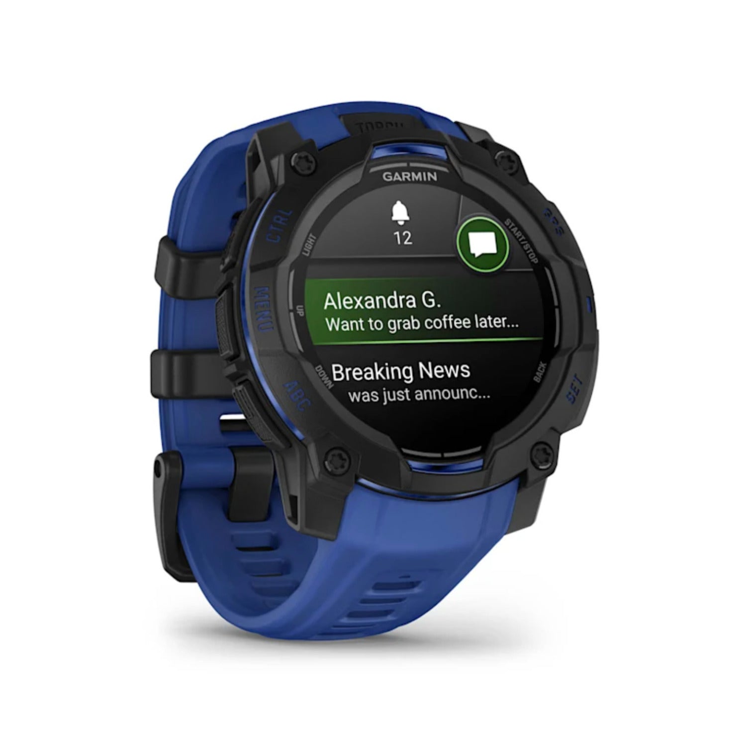 Garmin Instinct 3 45mm Amoled vista laterale Bolt Blue