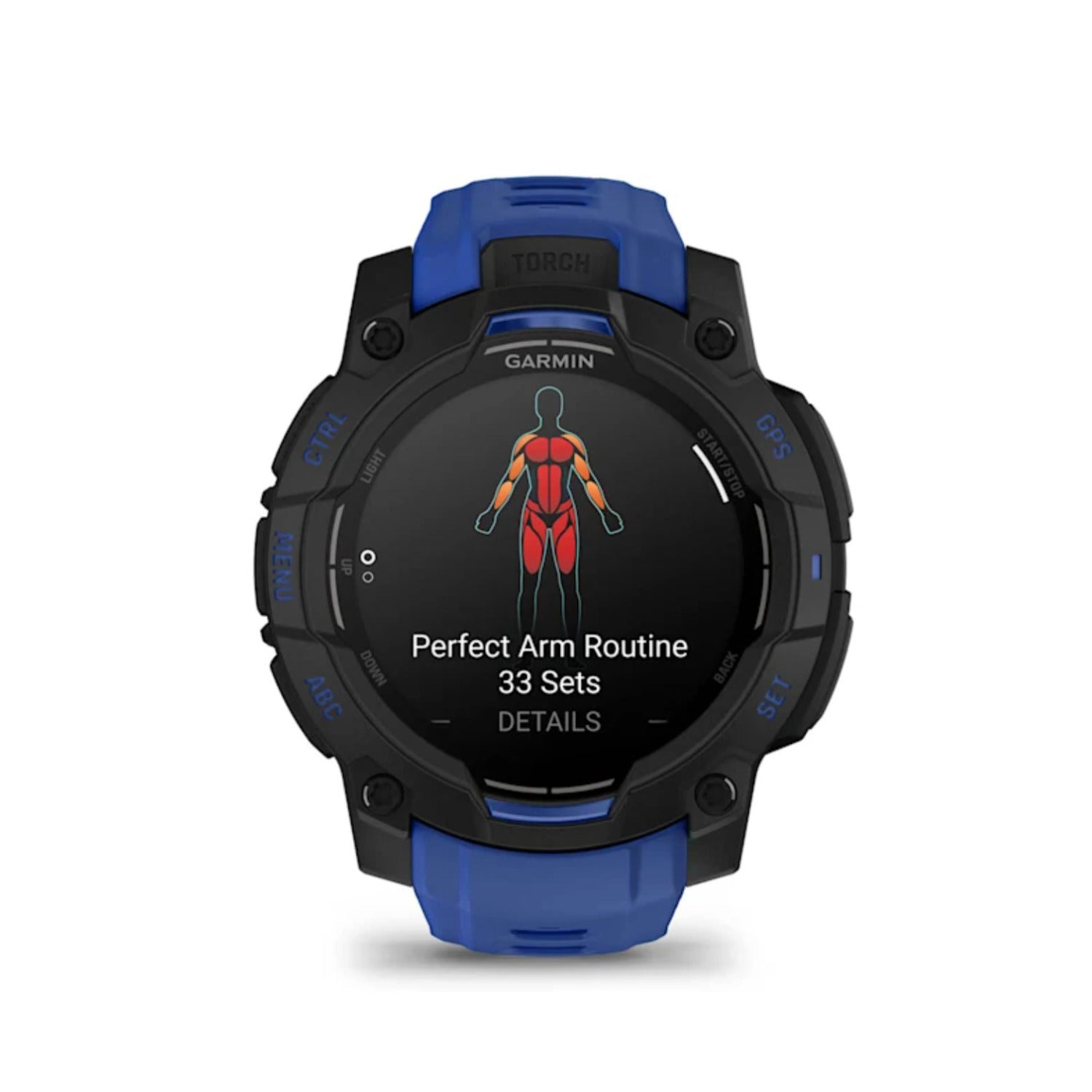 Garmin Instinct 3 45mm Amoled dettaglio cassa Bolt Blue