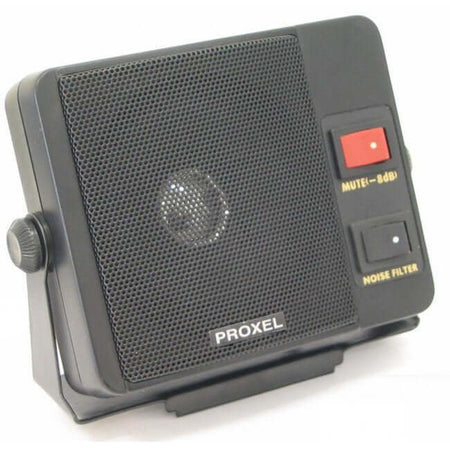 Altoparlante Proxel SP-80-M, 8Ω, con mute e filtro, extrapiatto, dimensioni L120xH106xP39, nero, con supporto, vista anteriore.