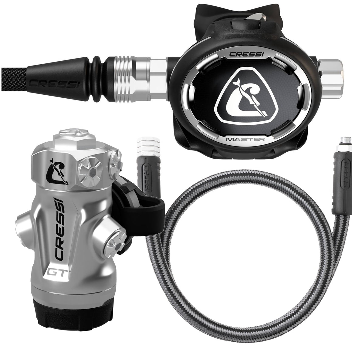 Erogatore Cressi GT Steel + Master Pro con attacco DIN 300: primo stadio in acciaio inox e secondo stadio Master Pro