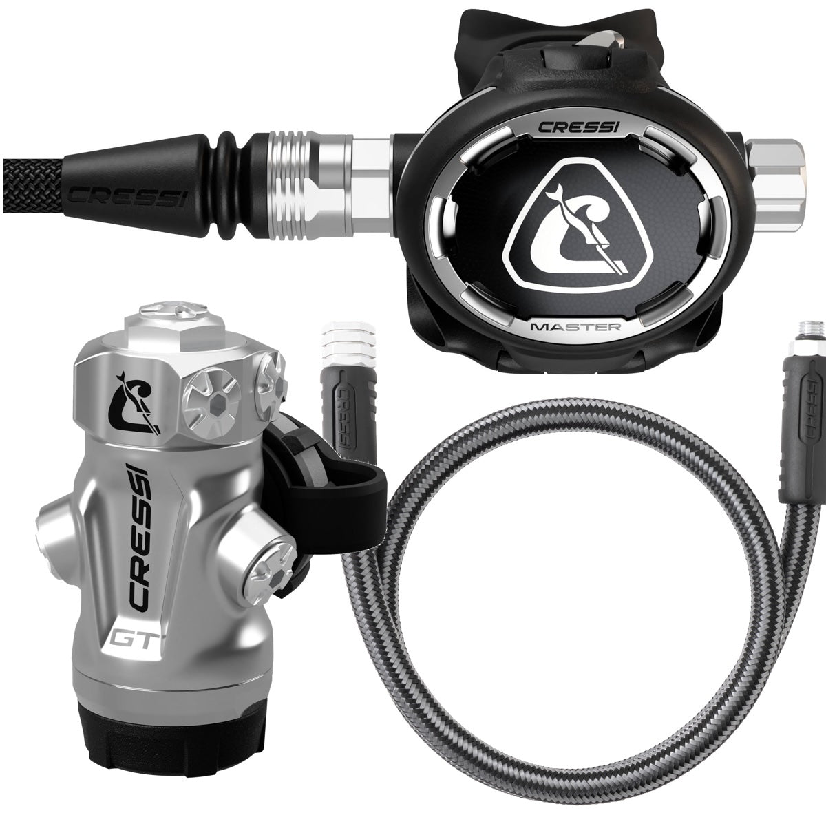 Erogatore Cressi GT Steel + Master Pro con attacco DIN 300: primo stadio in acciaio inox e secondo stadio Master Pro