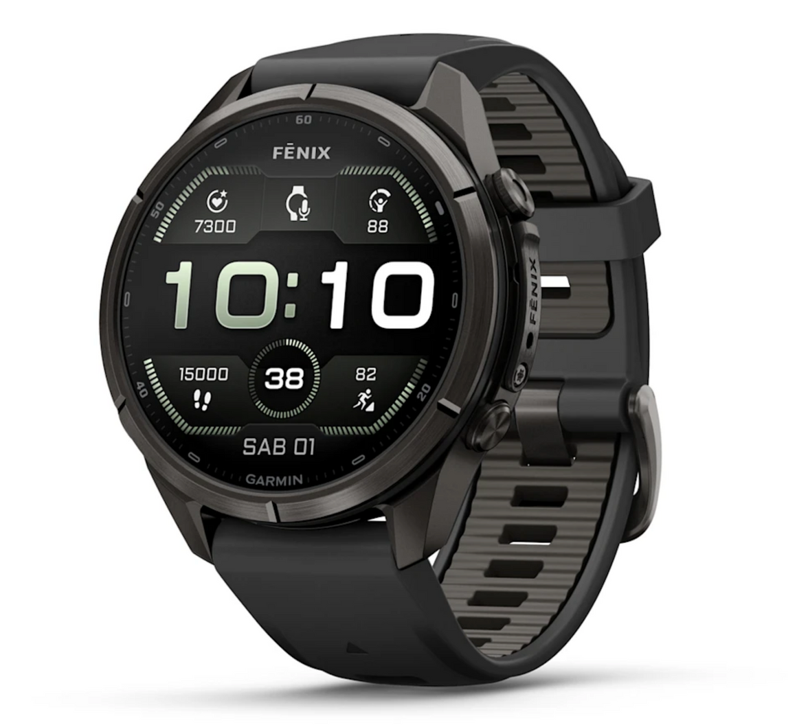 Garmin fēnix 9 Pro iR 43mm sportwatch Carbon Gray DLC Titanium con cinturino Black/Pebble Gray - vista 1