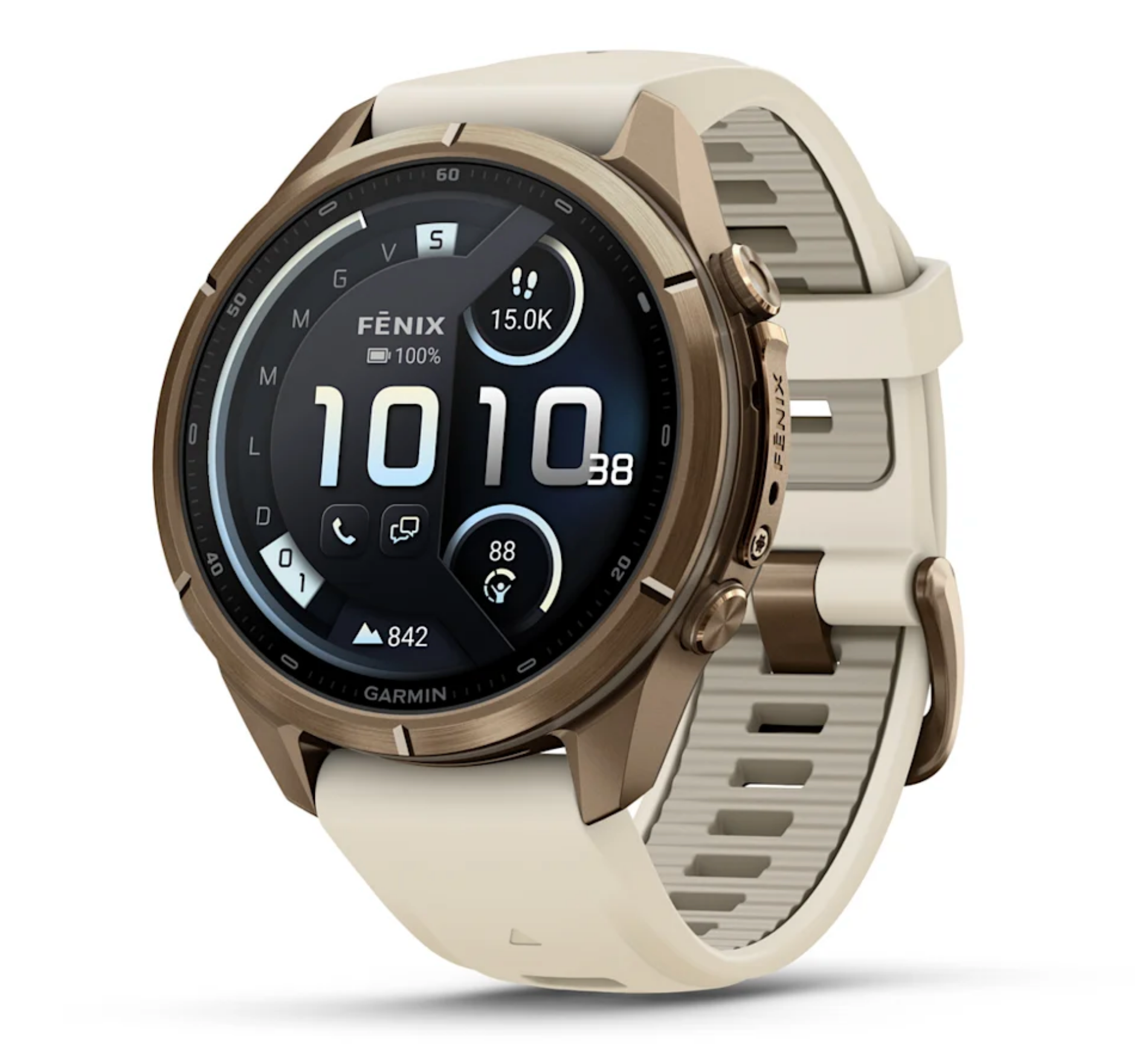 Garmin fēnix 9 Pro iR 43mm sportwatch Gold PVD Titanium con cinturino Cream/French Gray - vista 1