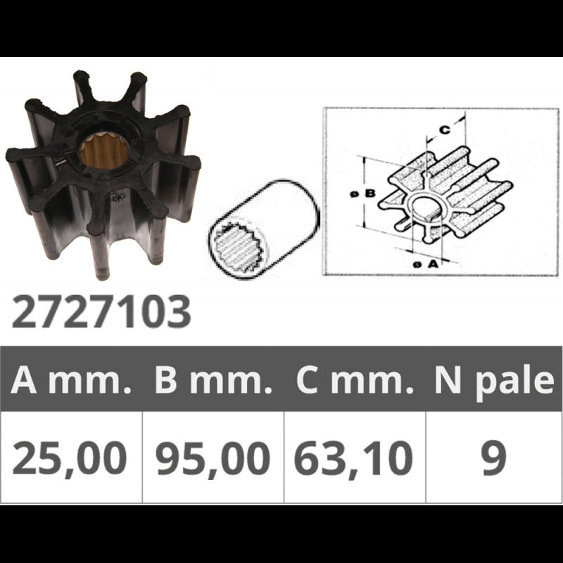 Impeller für Caterpillar / Cummins / Detroit / Jabsco / JMP / Johnson Pump / Oberdorfer / Perkins / Renault Couach / Vetus / Volvo
