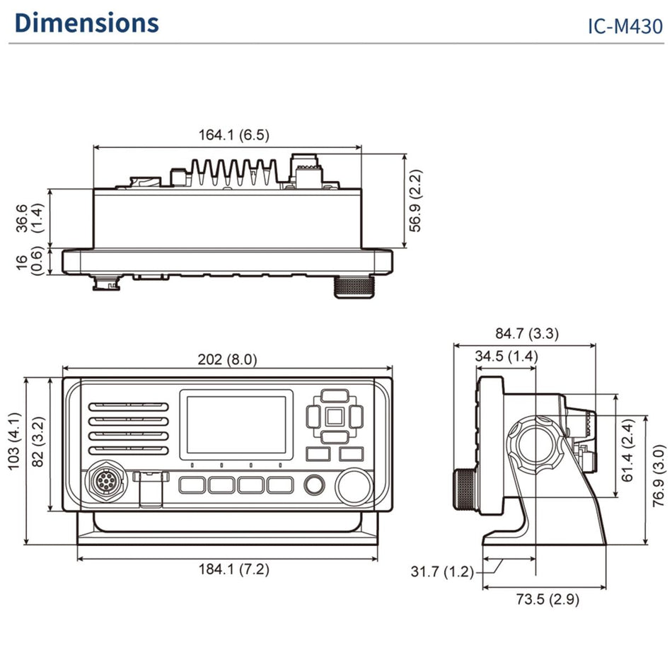 Icom IC-M430E dimensioni del corpo radio