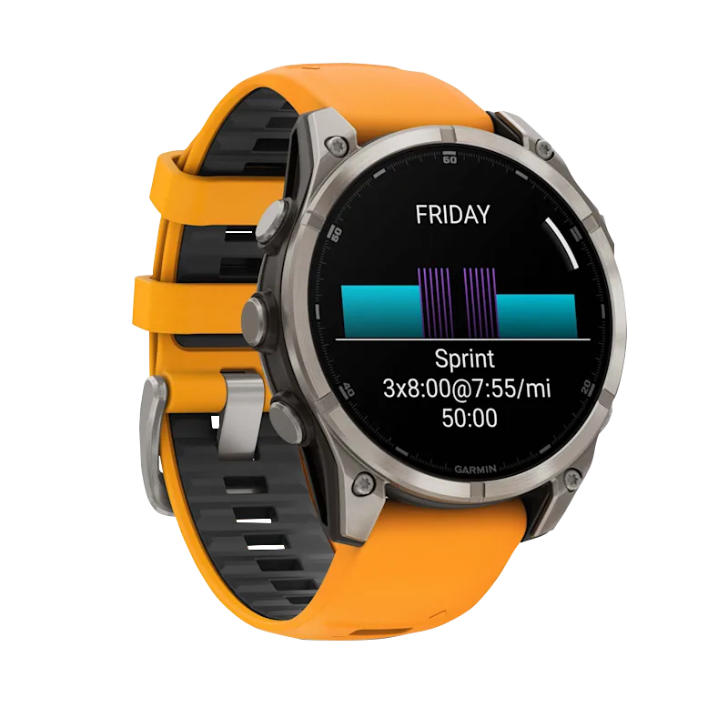 Garmin fenix 8 47mm Amoled vista laterale Spark Orange