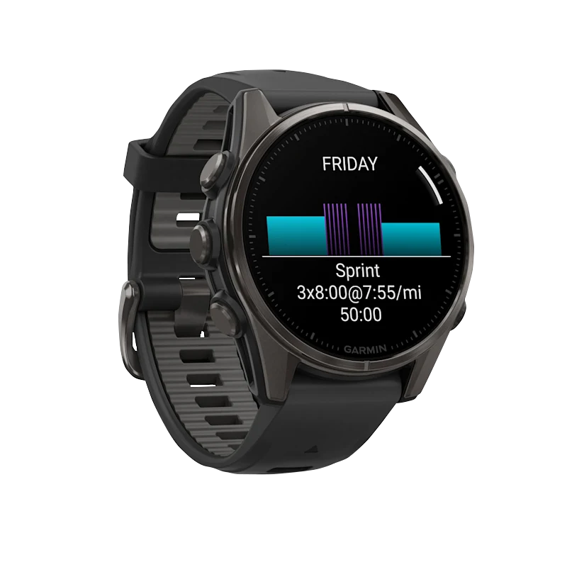 Garmin fenix 8 43mm Amoled vista laterale Carbon Gray