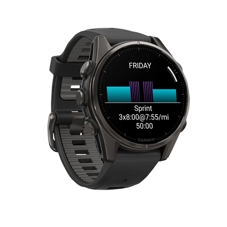 Garmin fenix 8 43mm Amoled vista laterale Carbon Gray