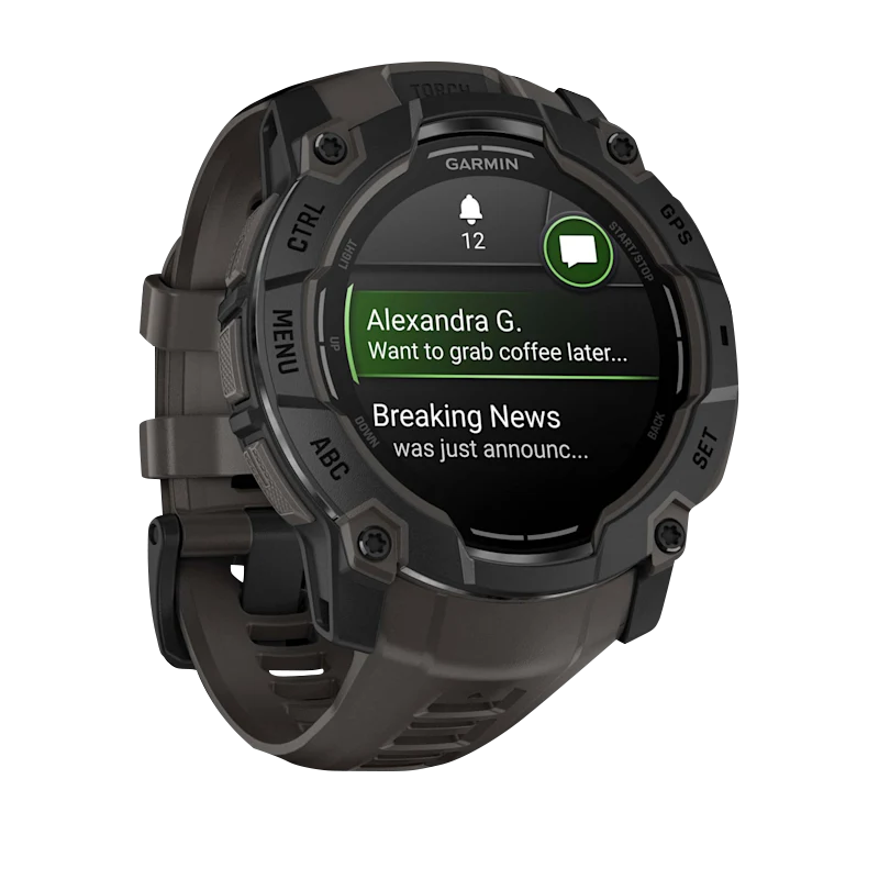 Garmin Instinct 3 50mm Amoled vista laterale Charcoal