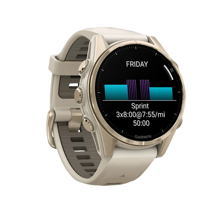 Garmin fenix 8 43mm Amoled vista laterale Soft Gold