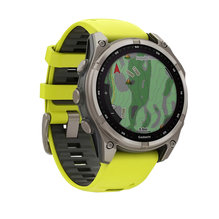 Garmin fenix 8 47mm Solar vista laterale Amp Yellow