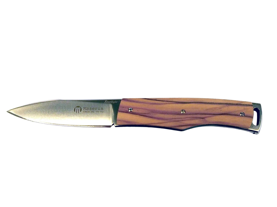 Coltello Maserin Starlight fisso, lama AUS-8, manico olivo.