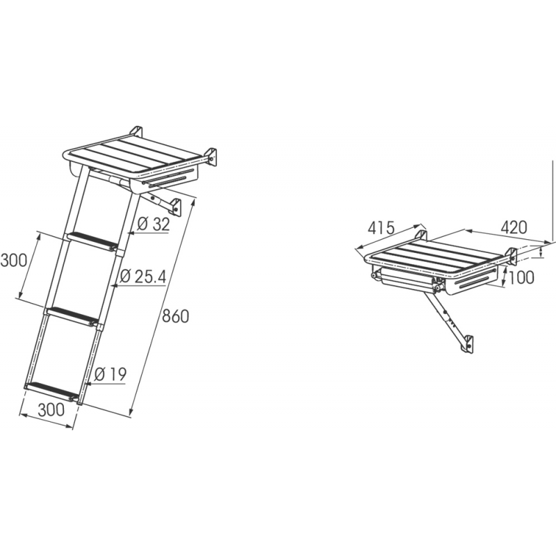 Plastimo Teak Aft Platform 42x42 cm with Ladder