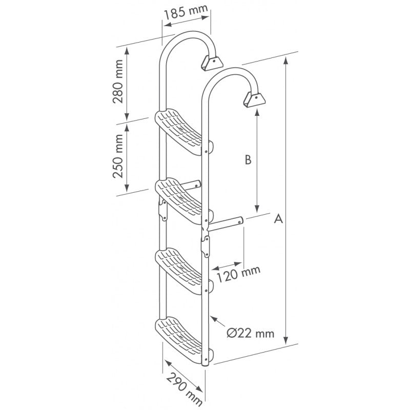 Plastimo Échelle Rabattable 5 Marches (2 Fixes + 3 Mobiles) 1300x290mm