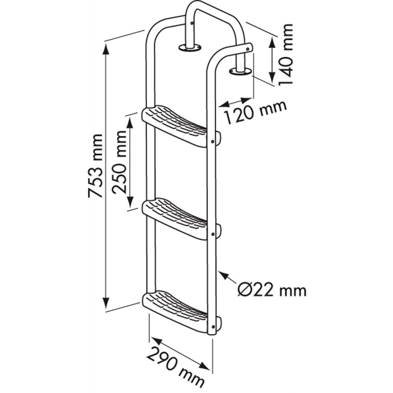 Plastimo Échelle Rabattable 4 Marches (1 Fixe + 3 Mobiles) 753x120mm