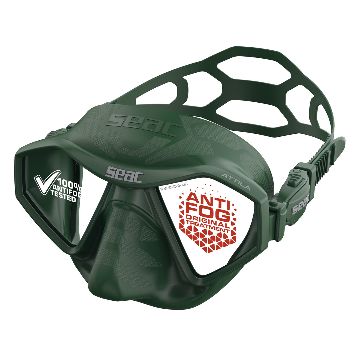 Seac Attila Antifog maschera apnea Verde militare